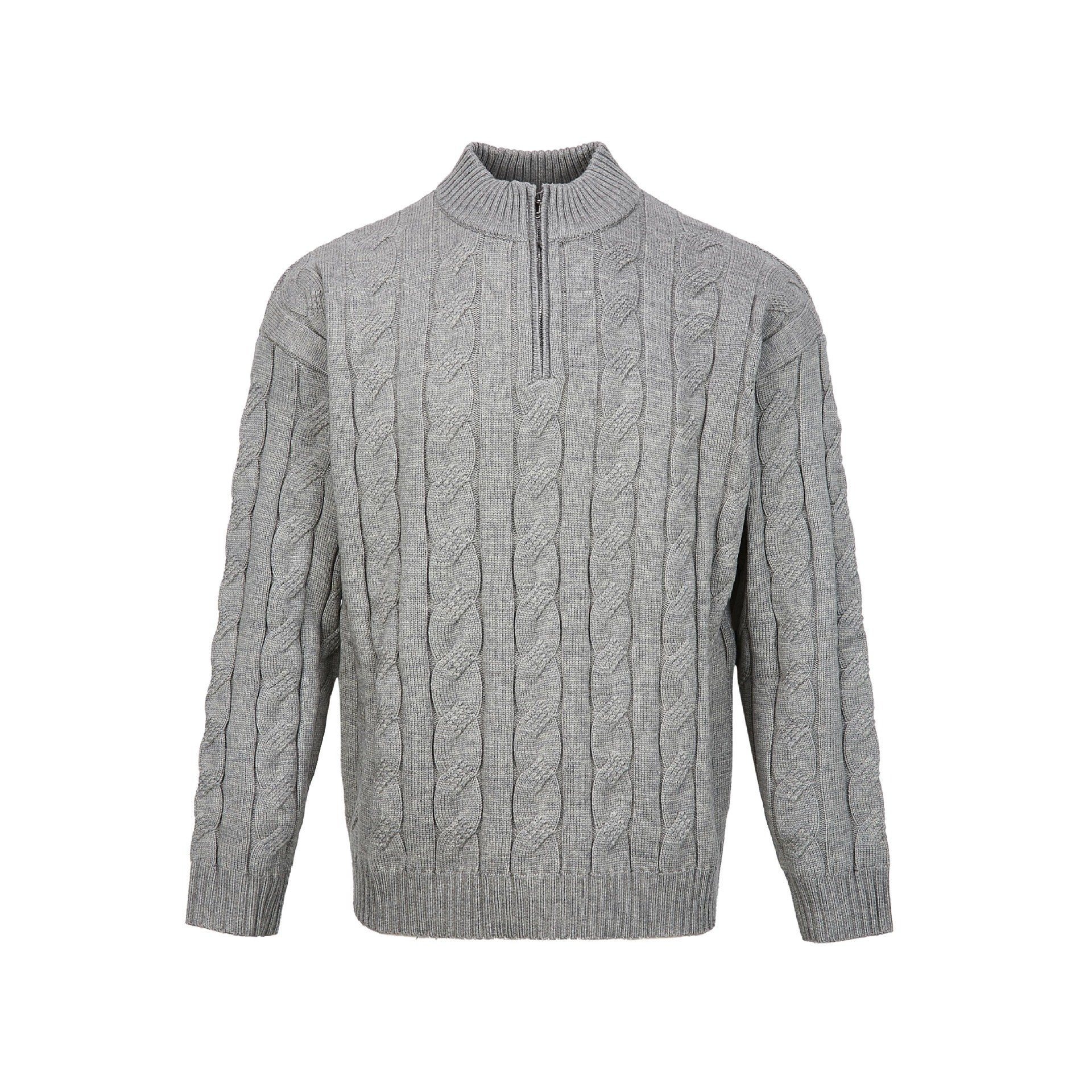 Loose Feeling Old Money British Half Zipper Heavy Sweater - Gray / M