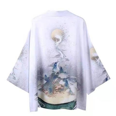Loose Fitting Men’s And Women’s Quarter Sleeved Kimono Jacket - 3302white / S