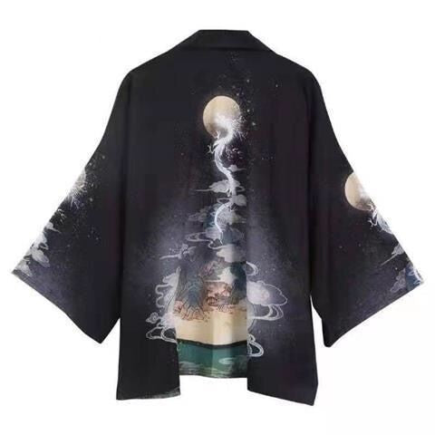 Loose Fitting Men’s And Women’s Quarter Sleeved Kimono Jacket - 3302black / S