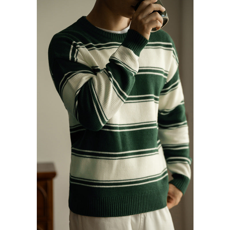 Loose Trendy Knitwear Top For Men - Greenish White / L