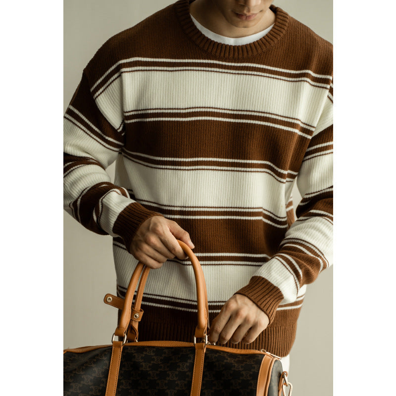 Loose Trendy Knitwear Top For Men - White Coffee / L