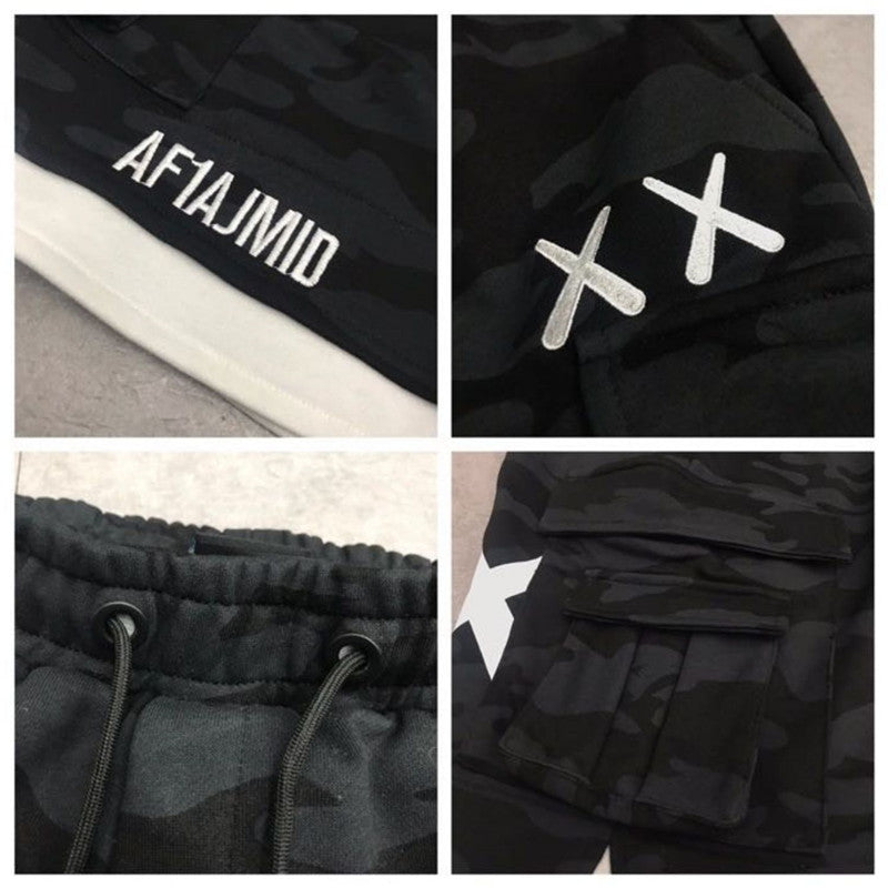 Personality Camouflage Fake Two-piece Overalls Shorts Hip-hop Sports Casual Pants