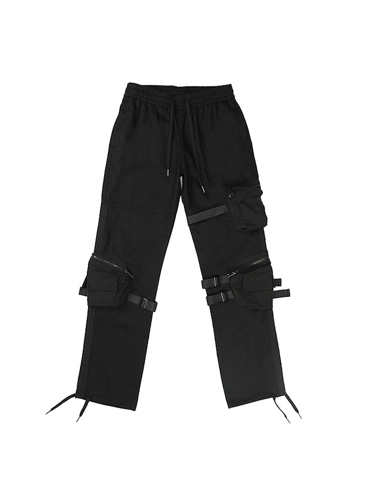 Three-Dimensional Cut Straight Overalls With Straps And Floating Rope - Black / S