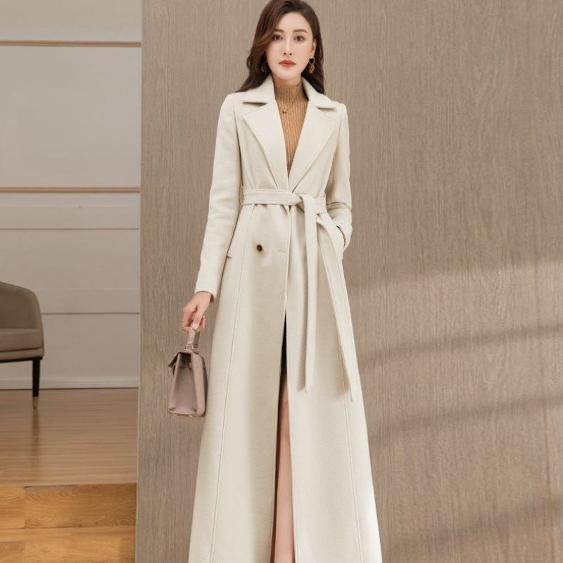 Woolen Double-breasted Elegant Cashmere Coat - Beige / S