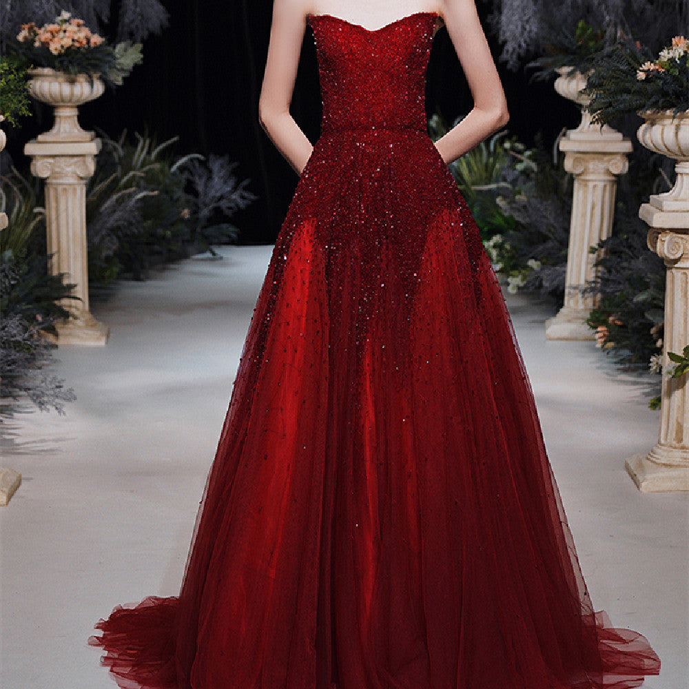 Luxury Heavy Industry Bridal Toast Dress - Wine Red / S