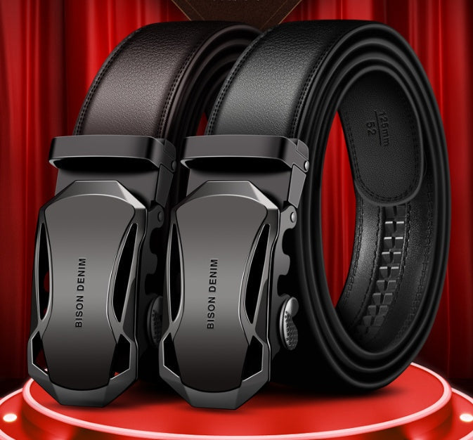 Men’s Leather Belt Business Automatic Buckle Belt