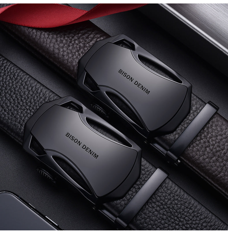 Men’s Leather Belt Business Automatic Buckle Belt