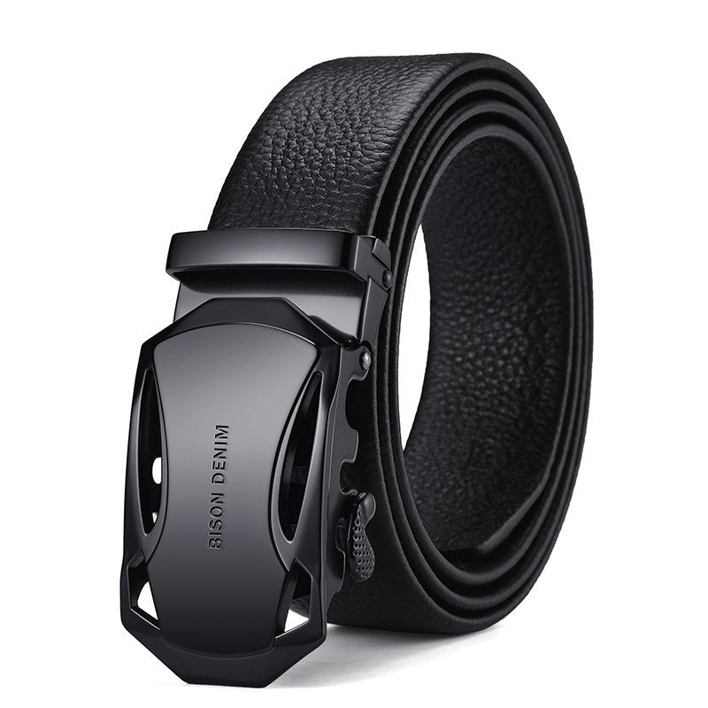 Men’s Leather Belt Business Automatic Buckle Belt - Black / A / 130cm