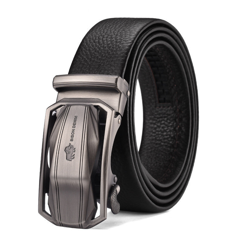Men’s Leather Belt Business Automatic Buckle Belt - Black / B / 110cm