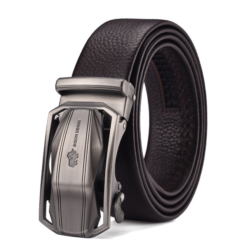 Men’s Leather Belt Business Automatic Buckle Belt - Coffee / B / 110cm