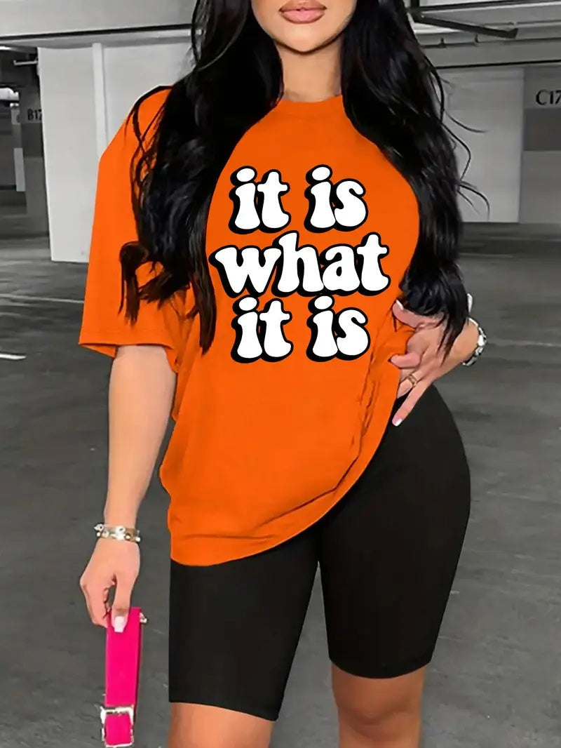 Printed Drop Shoulder T-Shirt Graphic Tees Women Tops - Orange / S - 4