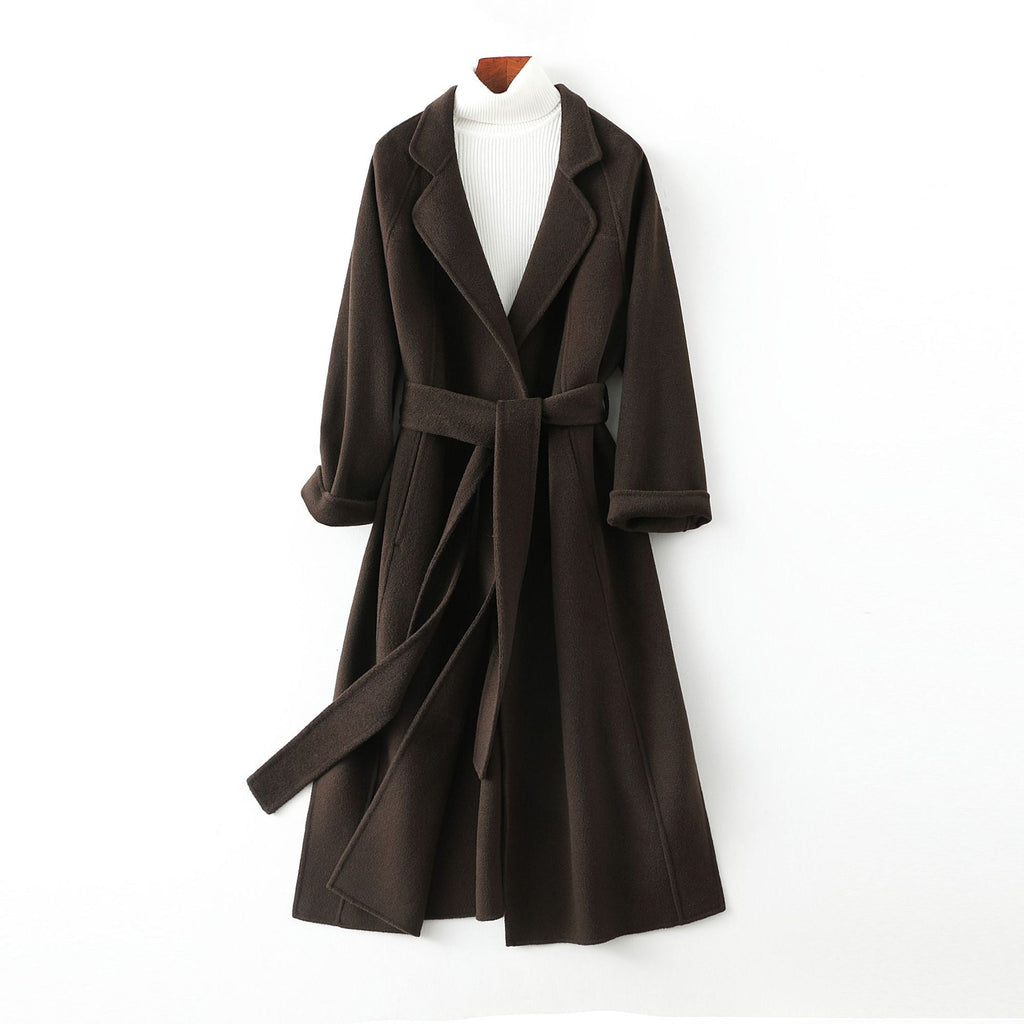 Reversible Cashmere Coat Women’s Mid-length Loose Over Knee Coat - Chocolate / S