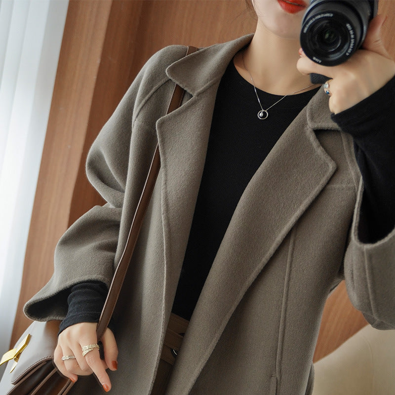 Reversible Cashmere Coat Women’s Mid-length Loose Over Knee Coat - Gray Coffee / S