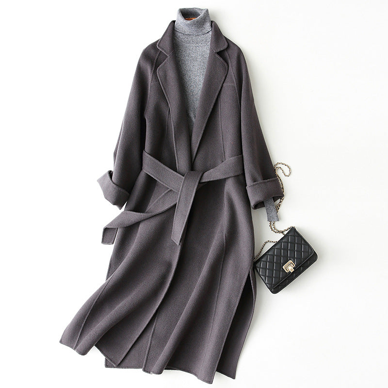 Reversible Cashmere Coat Women’s Mid-length Loose Over Knee Coat - Iron Gray / S