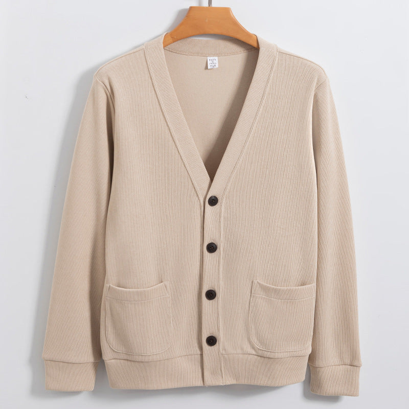Machine Washable Xinjiang Cotton V-neck Sweatshirt Men - Apricot / S