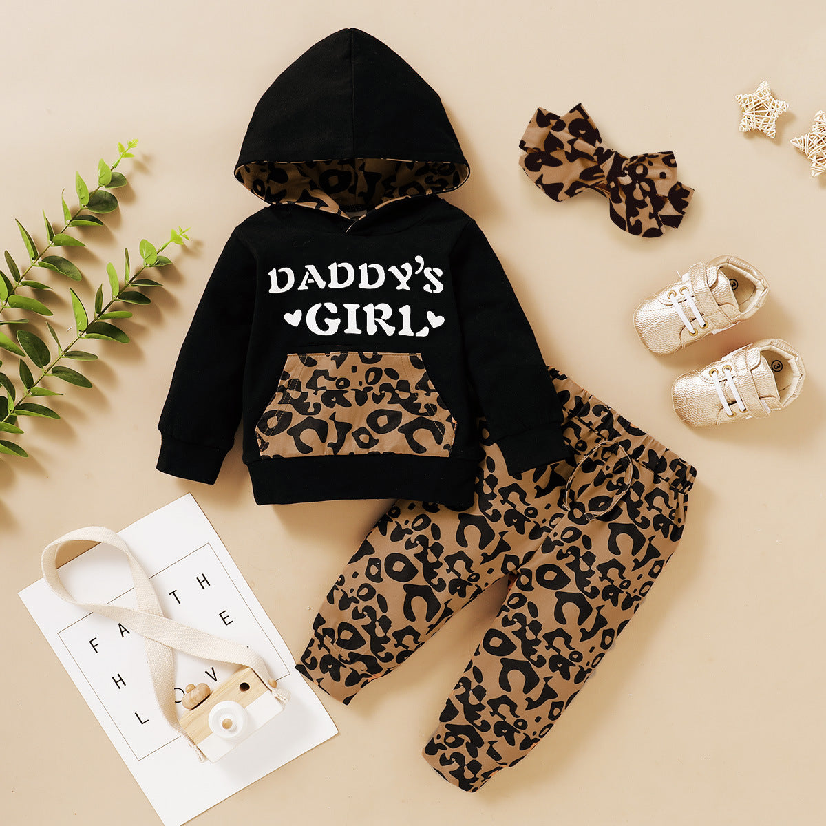 Clothes Letter Print Hooded Leopard-print Trousers - DADDYS GIRL / 70cm