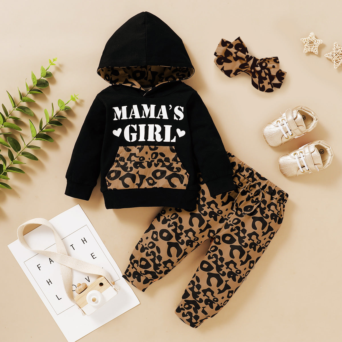 Clothes Letter Print Hooded Leopard-print Trousers - MAMAS GIRL / 70cm