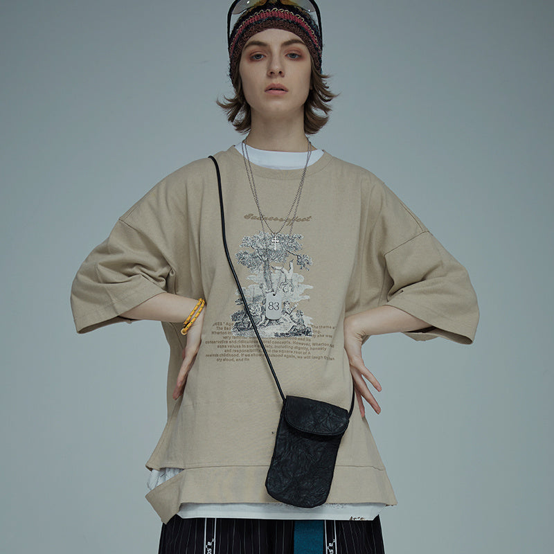 Man Yinshan Tide brand loose T-shirt - Apricot / XL
