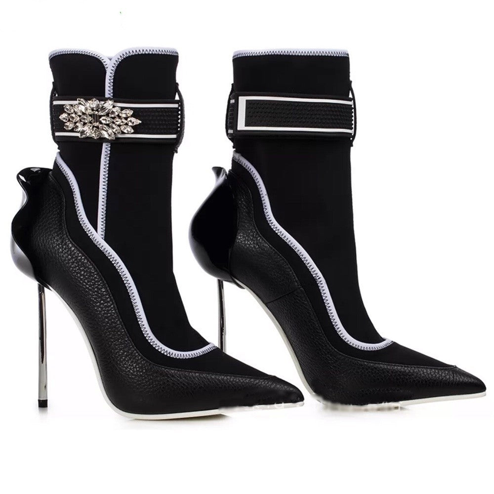 Martin Boots With Small Buds And Thin Heels - Black / 34