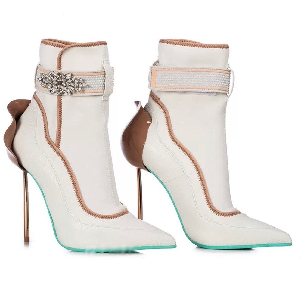 Martin Boots With Small Buds And Thin Heels - White / 34