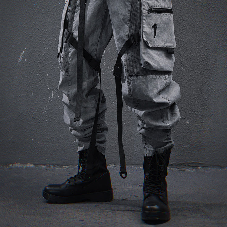 Mechanical Style Washed Overalls Loose Casual Trousers
