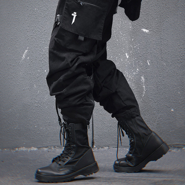 Mechanical Style Washed Overalls Loose Casual Trousers