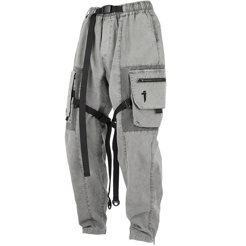 Mechanical Style Washed Overalls Loose Casual Trousers