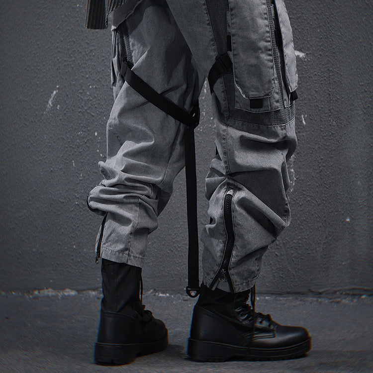Mechanical Style Washed Overalls Loose Casual Trousers