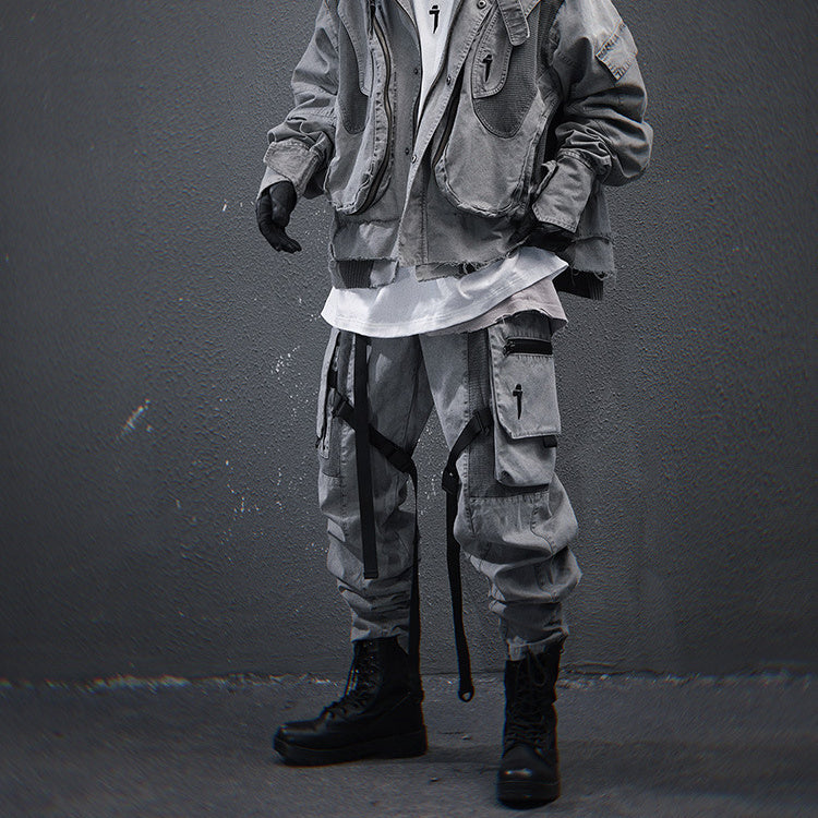 Mechanical Style Washed Overalls Loose Casual Trousers
