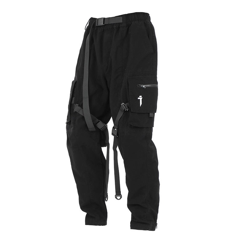 Mechanical Style Washed Overalls Loose Casual Trousers - Black / M