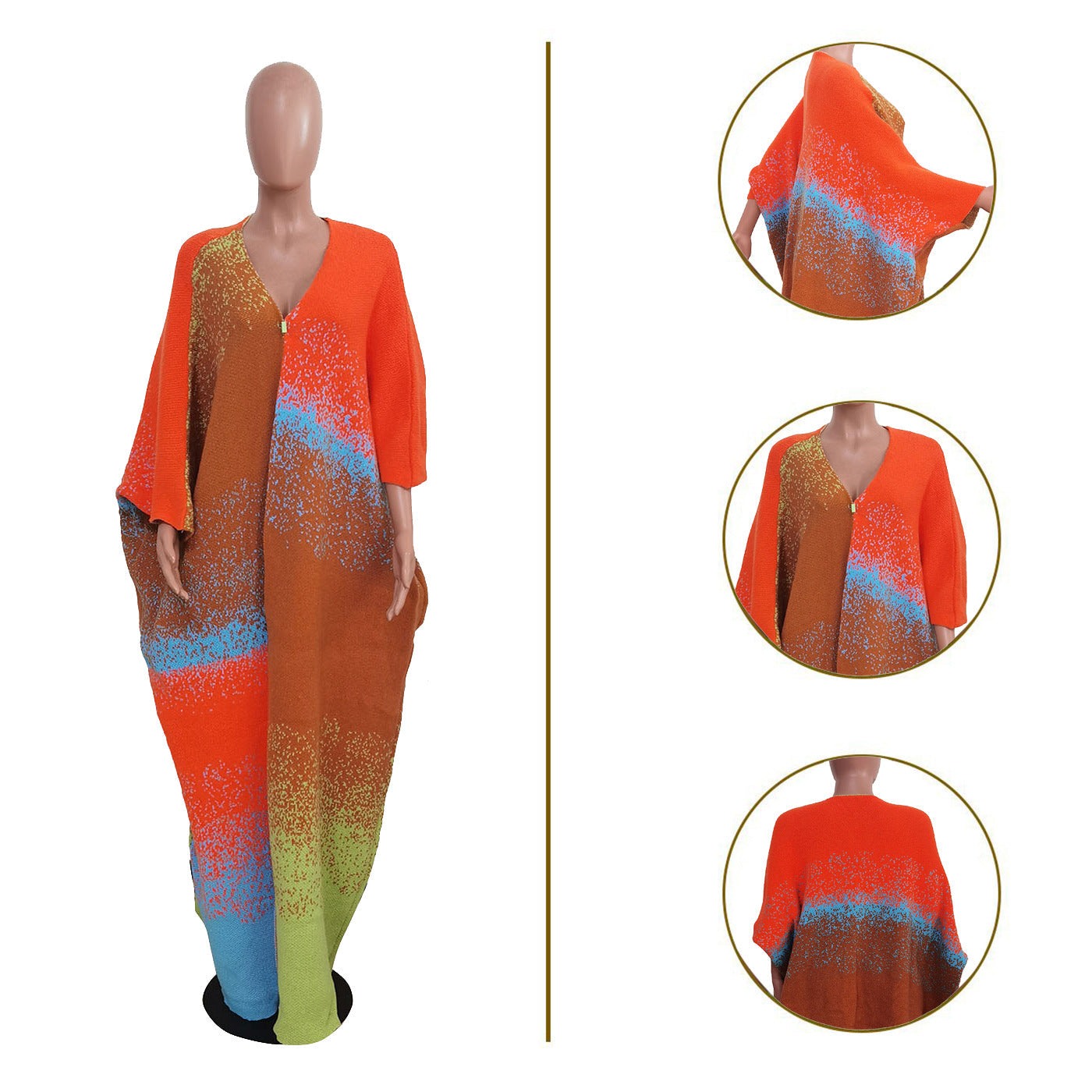 Casual Loose Knitted Long Women’s Coat - Orange Green / Free Size