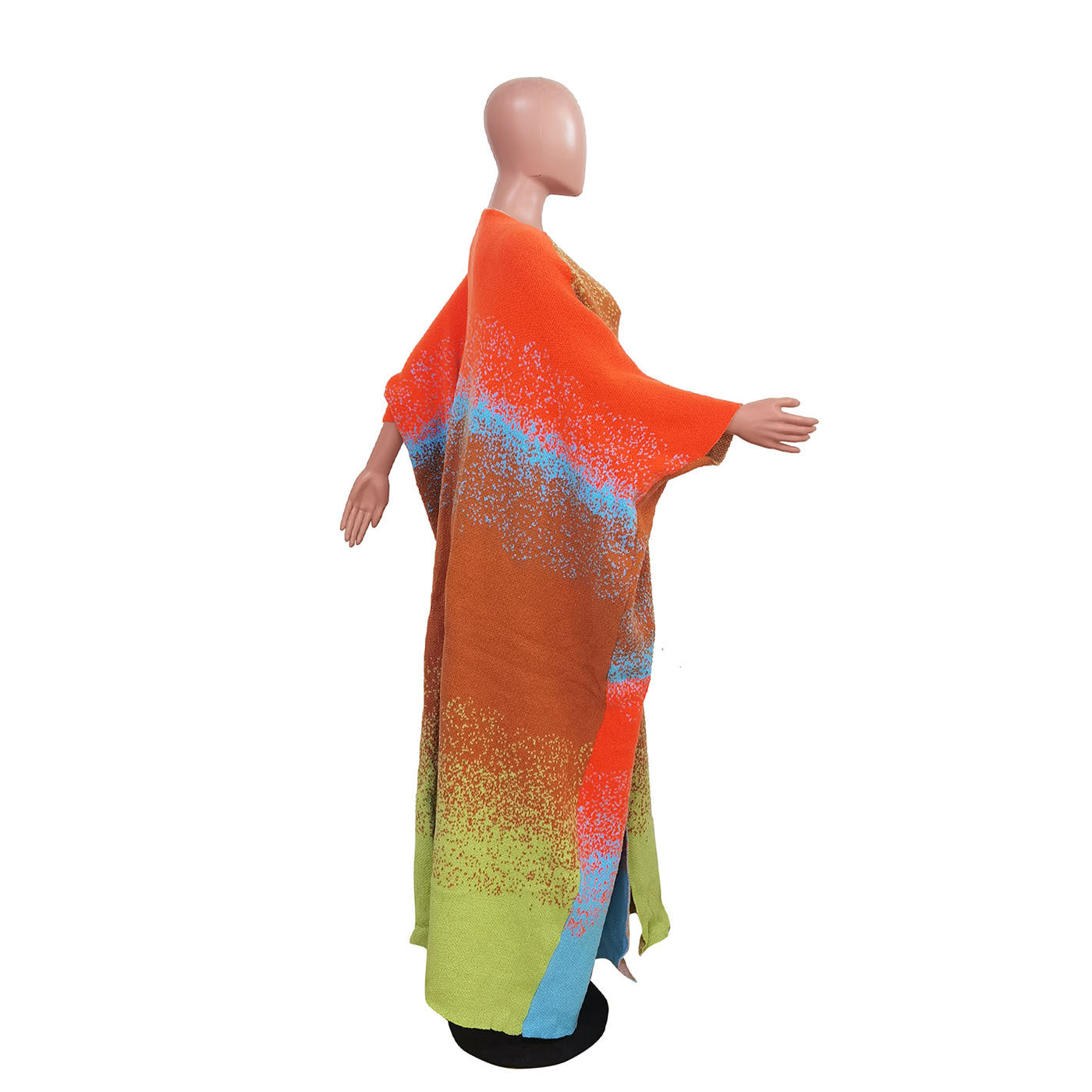 Casual Loose Knitted Long Women’s Coat - Orange Green / Free Size
