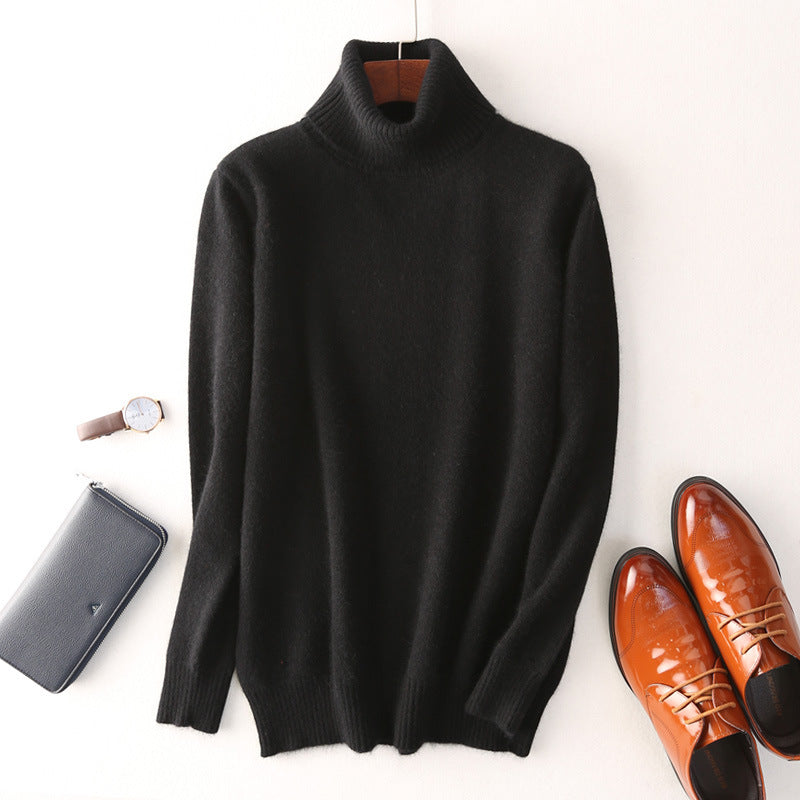 Men Autumn Winter High Neck Cashmere Sweater - Black / S