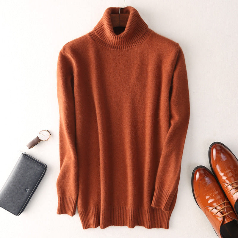 Men Autumn Winter High Neck Cashmere Sweater - Brown / S