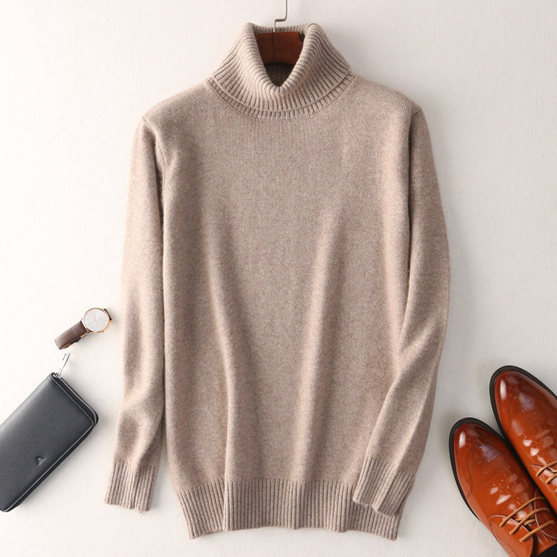 Men Autumn Winter High Neck Cashmere Sweater - Camel / S