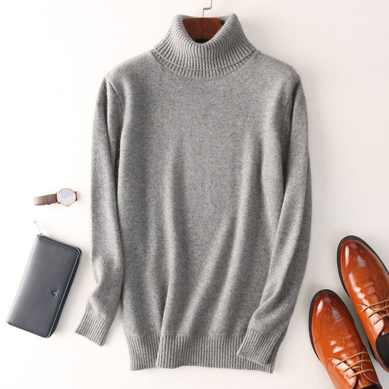 Men Autumn Winter High Neck Cashmere Sweater - Grey / S