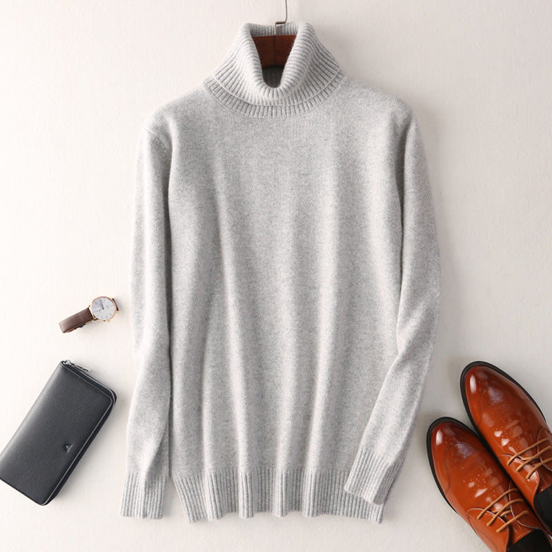 Men Autumn Winter High Neck Cashmere Sweater - Light Grey / S