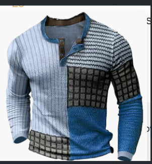 Men’s 3D Printing Casual Retro Long Sleeve Top - Blue / 2XL