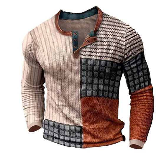 Men’s 3D Printing Casual Retro Long Sleeve Top - Orange / 2XL