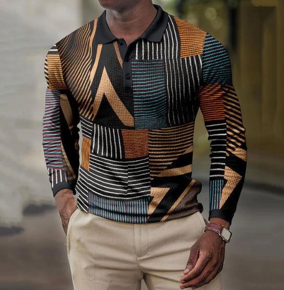 Men’s 3D Printing Casual Retro Long Sleeve Top - PLC48 / S