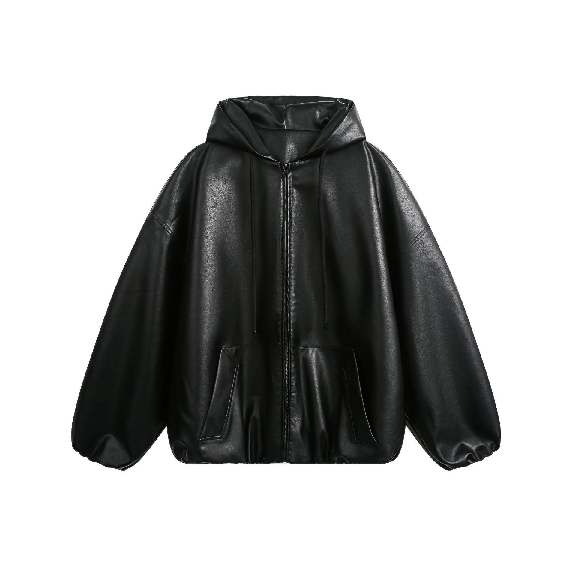 Men’s American-style Retro Simple Hooded Leather Coat Jacket - Black / M