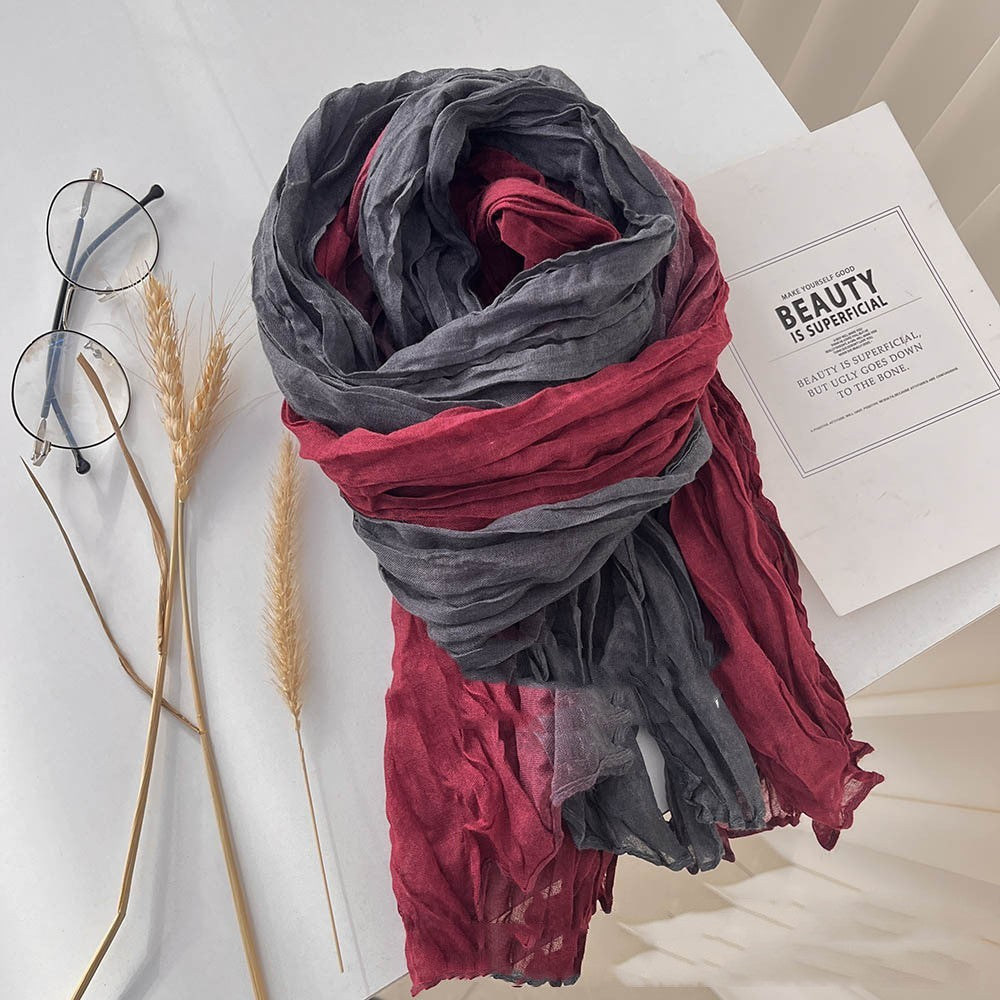 Men’s And Women’s Color Matching Autumn And Winter Cotton And Linen Feel Long Strip - Red And Gray / 180cm