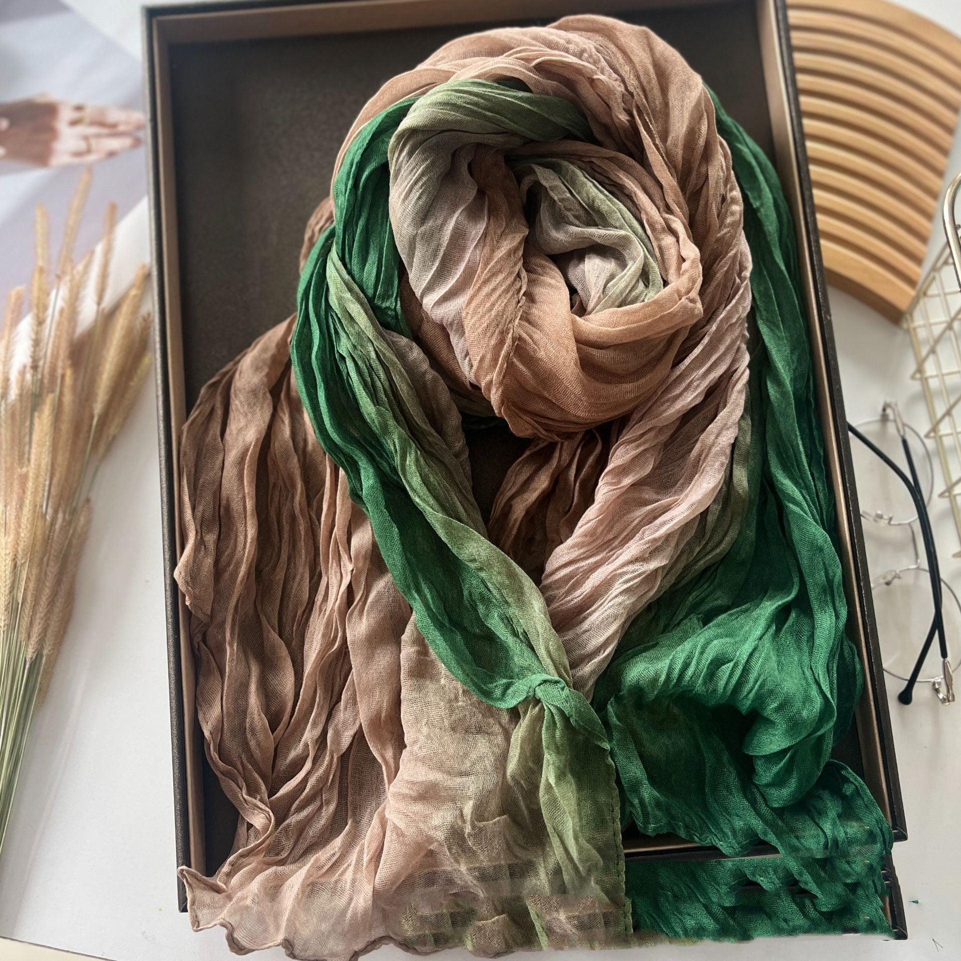 Men’s And Women’s Color Matching Autumn And Winter Cotton And Linen Feel Long Strip - Grass Green Khaki / 180cm