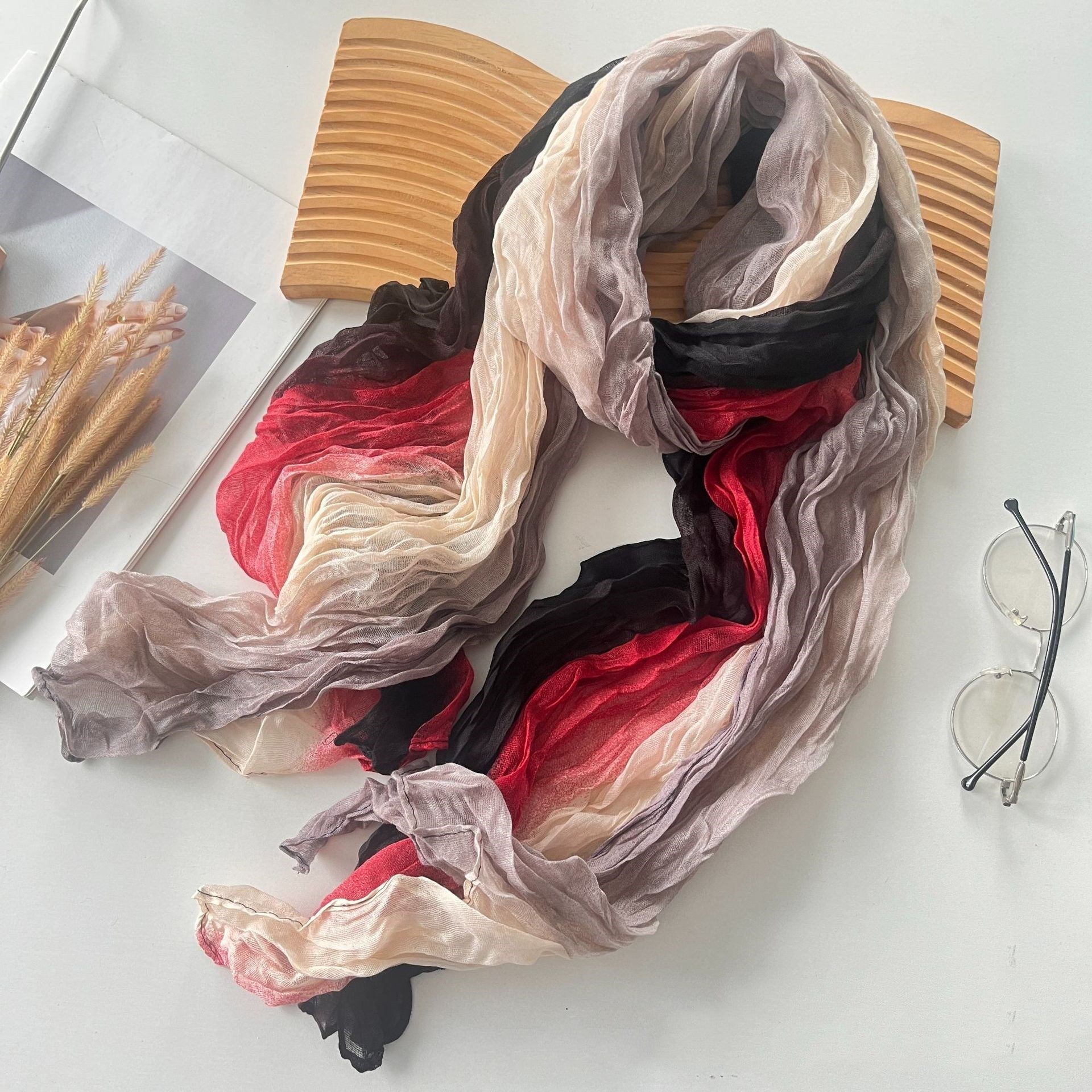 Men’s And Women’s Color Matching Autumn And Winter Cotton And Linen Feel Long Strip - Red Black Rice Gray / 180cm