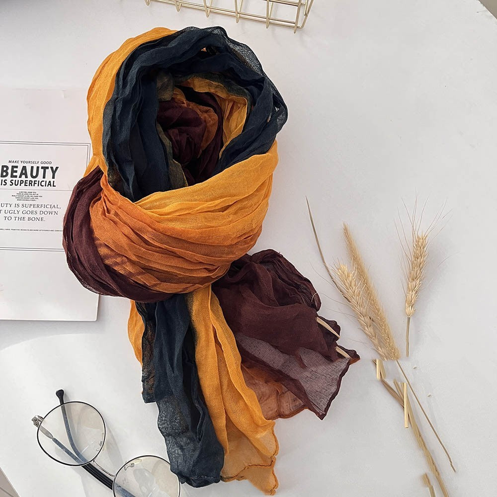 Men’s And Women’s Color Matching Autumn And Winter Cotton And Linen Feel Long Strip - Orange Card Black / 180cm