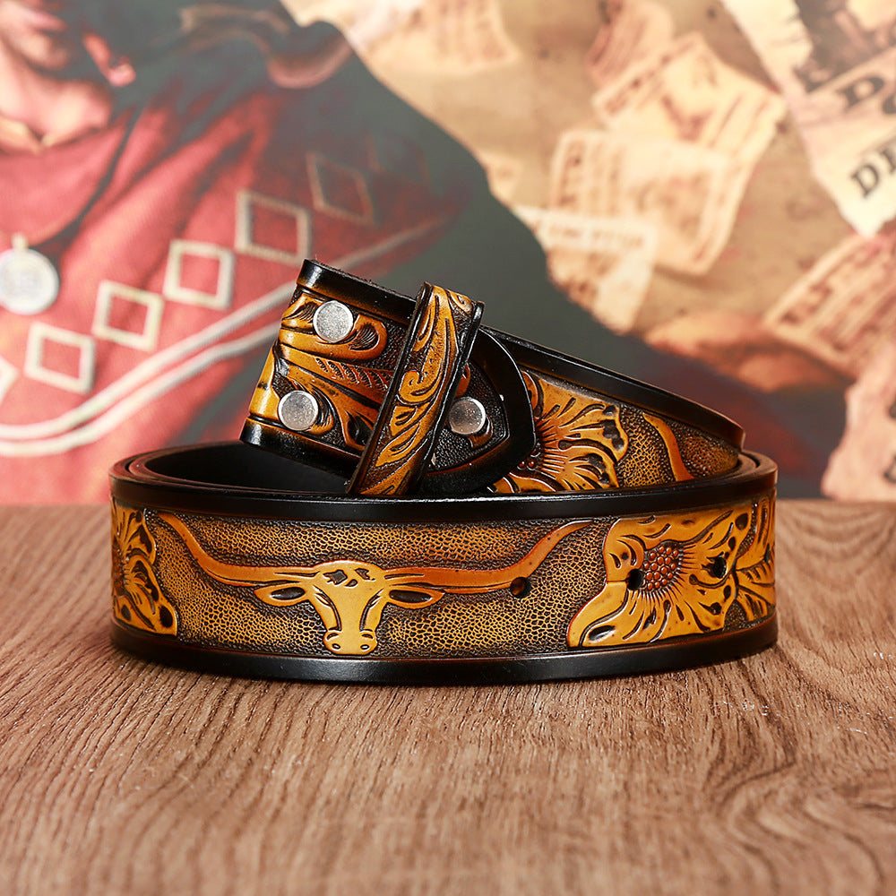 Men’s And Women’s Fashion Texas Cow Head Belts