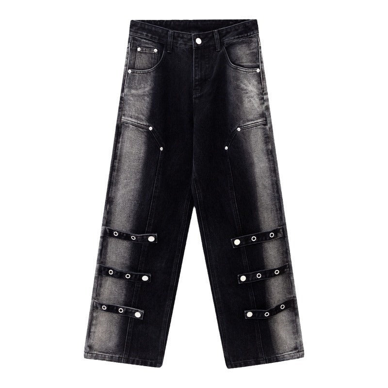 Men’s And Women’s Same High Street American Monkey Wash Jeans - Black / L