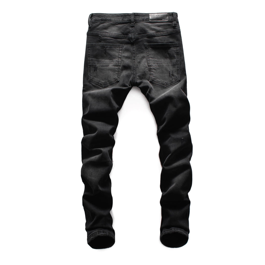 Men’s Black Patch Jeans Slim Fit Hong Kong Style