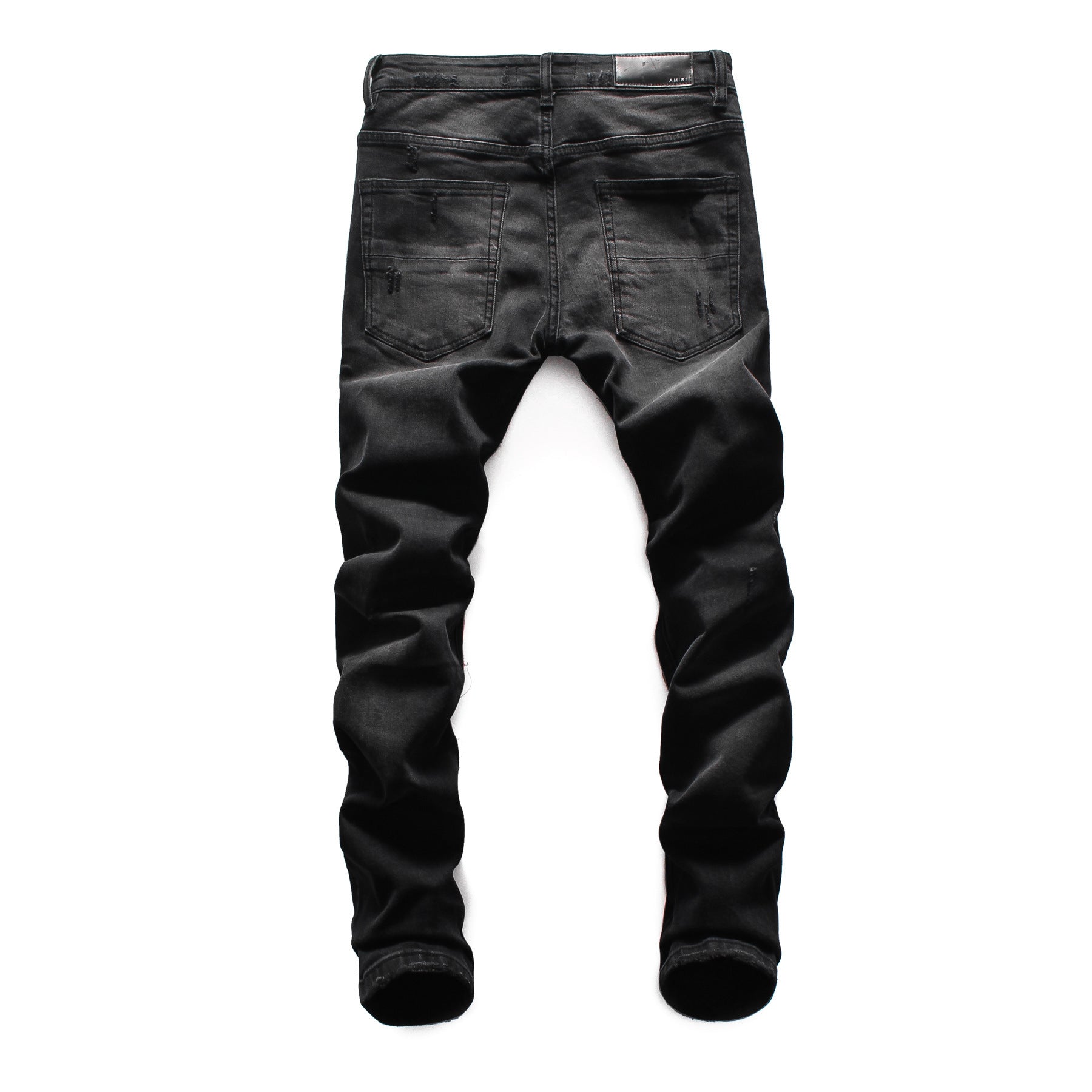 Men’s Black Patch Jeans Slim Fit Hong Kong Style