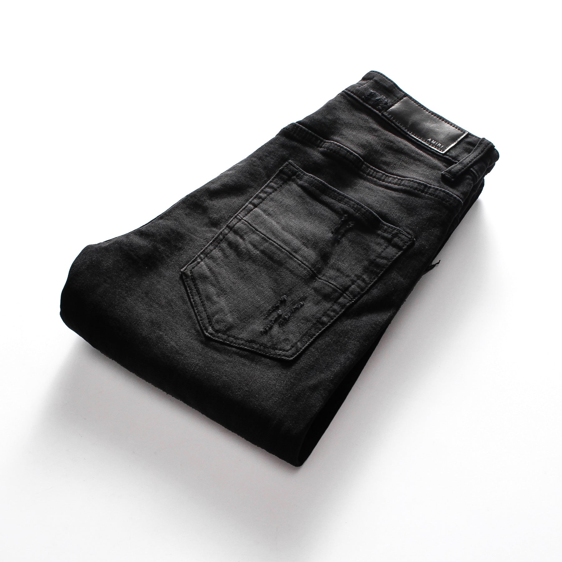 Men’s Black Patch Jeans Slim Fit Hong Kong Style